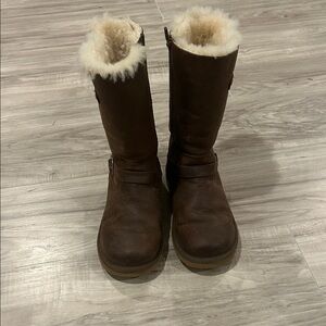 UGG Dark Brown Sheepskin-Lined Winter Boots